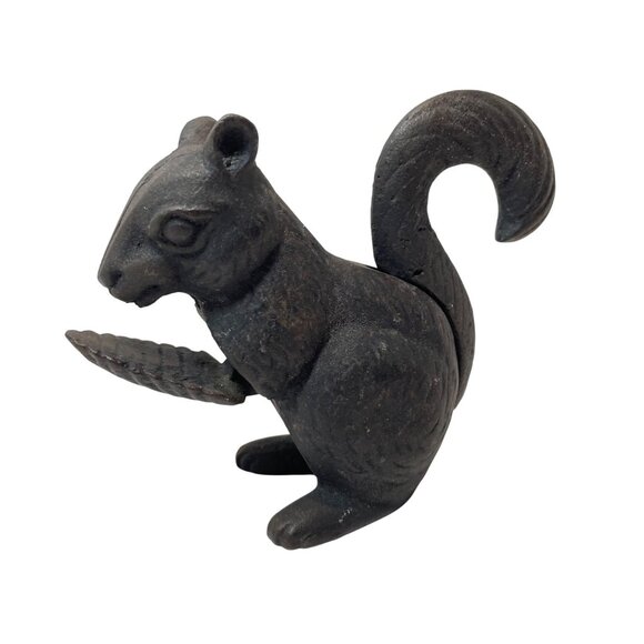 Vintage Cast Iron Black Squirrel Nutcracker Rustic Home Decor Collectible 5" Tal - Picture 1 of 9